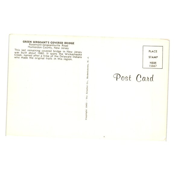 Green Sergeants Covered Bridge Postcard Hunterdon NJ Rosemont Sergeantsville - Picture 2 of 2